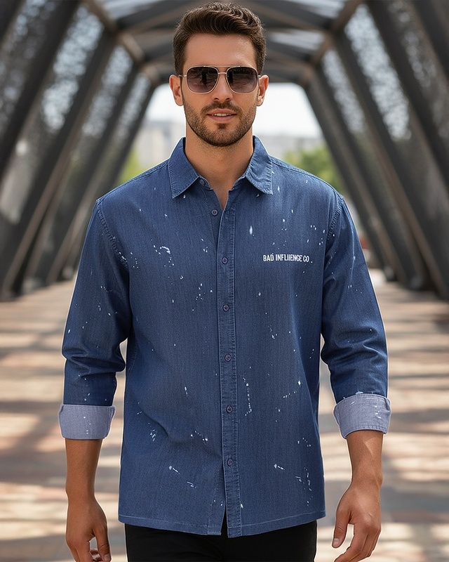 Shop Men's Blue Icon Printed Oversized Shirt-Front