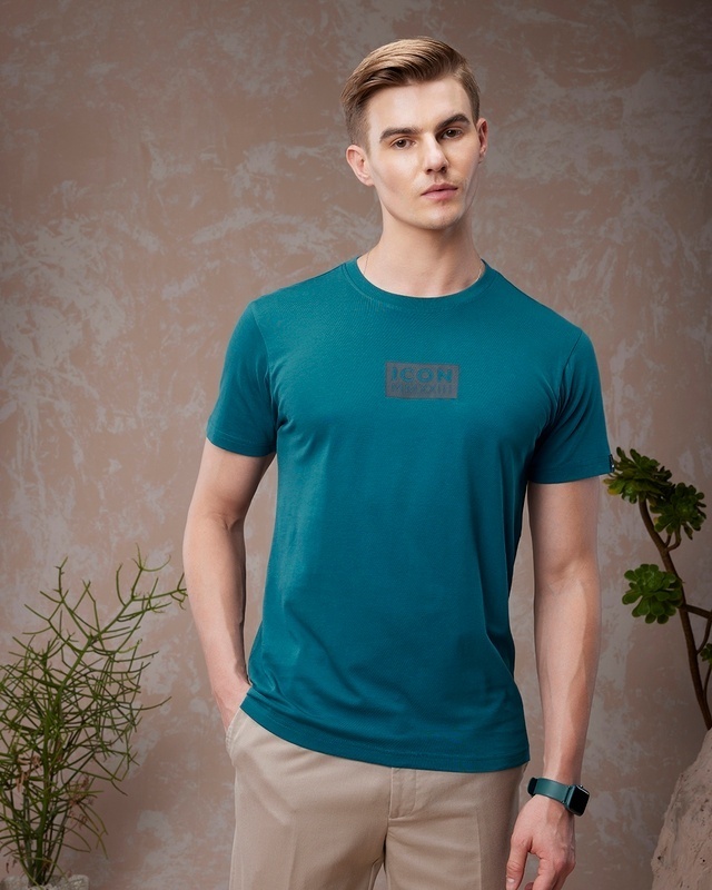 Shop Men's Blue Icon Typography T-shirt-Front