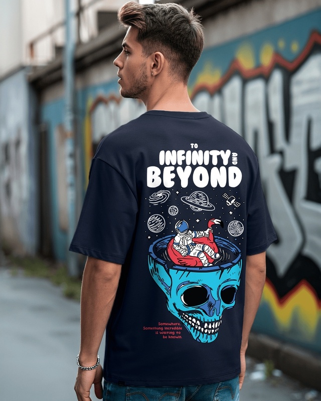 Shop Men's Blue Infinity Space Graphic Printed Oversized T-shirt-Front