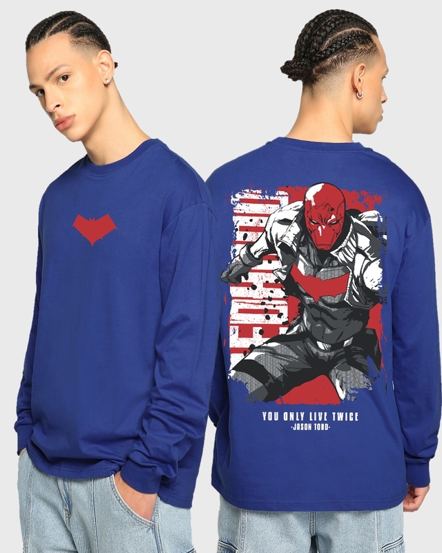 Shop Men's Blue Jason Todd Graphic Printed Oversized T-shirt-Front