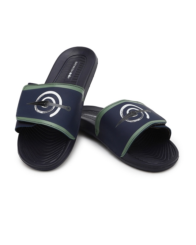 Men's Black & Blue Kakashi Origins Printed Velcro Sliders