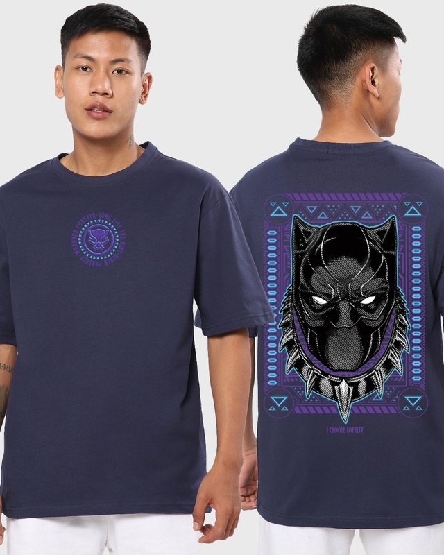 Shop Men's Blue King Black Panther Graphic Printed Oversized T-shirt-Front