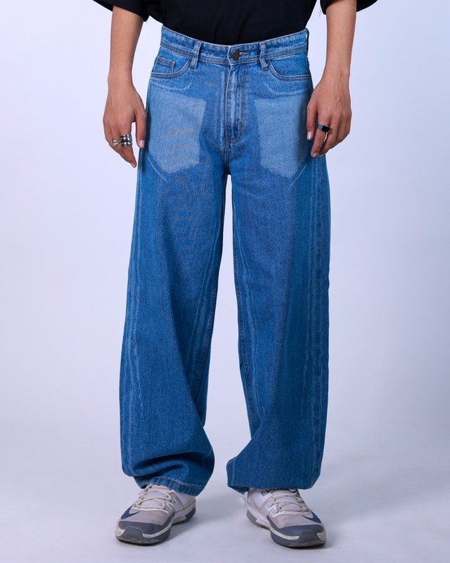 Shop Men's Blue Laser Rush Baggy Oversized Jeans-Front