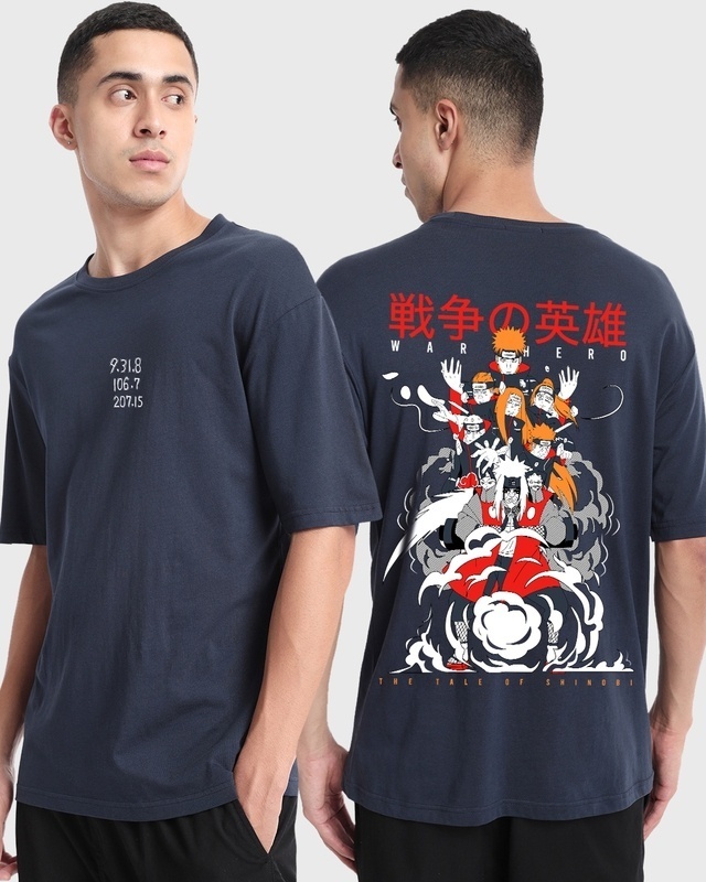 Shop Men's Blue Legend Jiraiya Graphic Printed Oversized T-shirt-Front