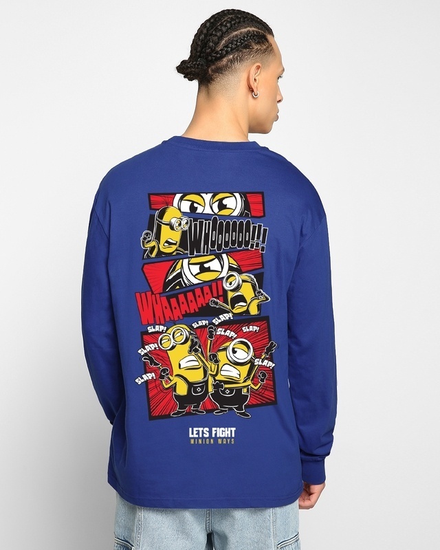 Shop Men's Blue Lets Fight Graphic Printed Oversized T-shirt-Front
