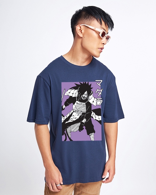 Shop Men's Blue Madara Graphic Printed Oversized T-shirt-Front