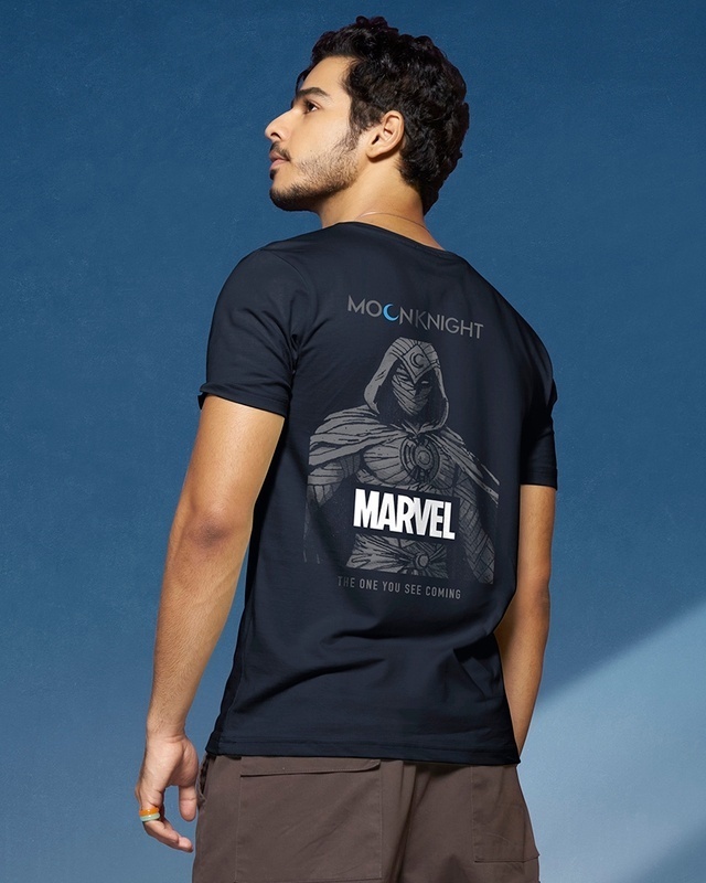 Shop Men's Blue Marvel Moon Knight Graphic Printed T-shirt-Front