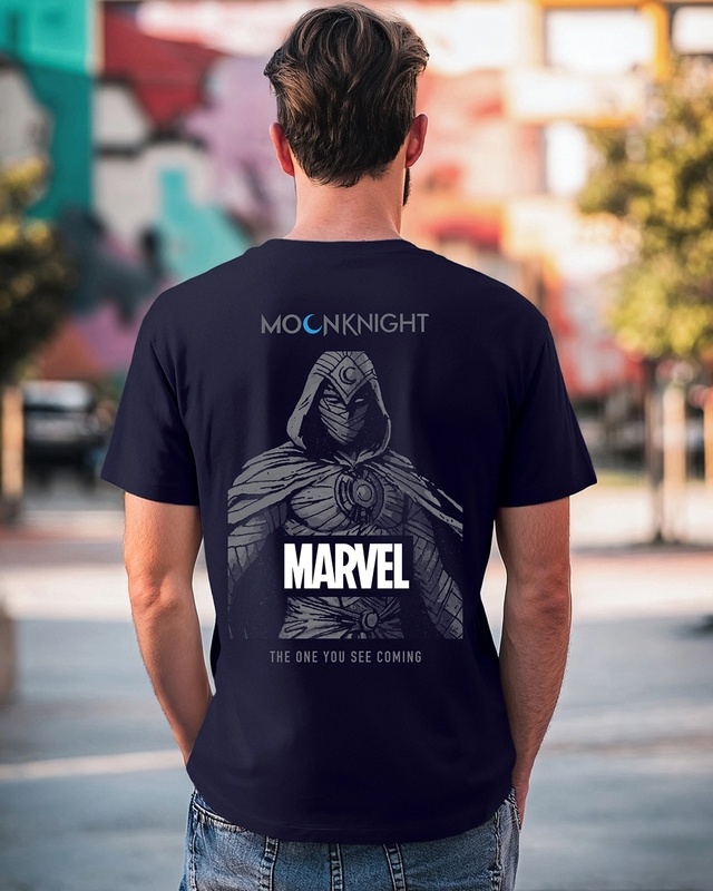 Shop Men's Blue Marvel Moon Knight Graphic Printed T-shirt-Front