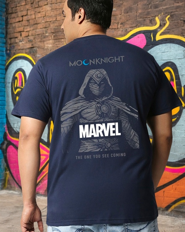 Shop Men's Blue Marvel's Moon Knight Graphic Printed Oversized Plus Size T-shirt-Front