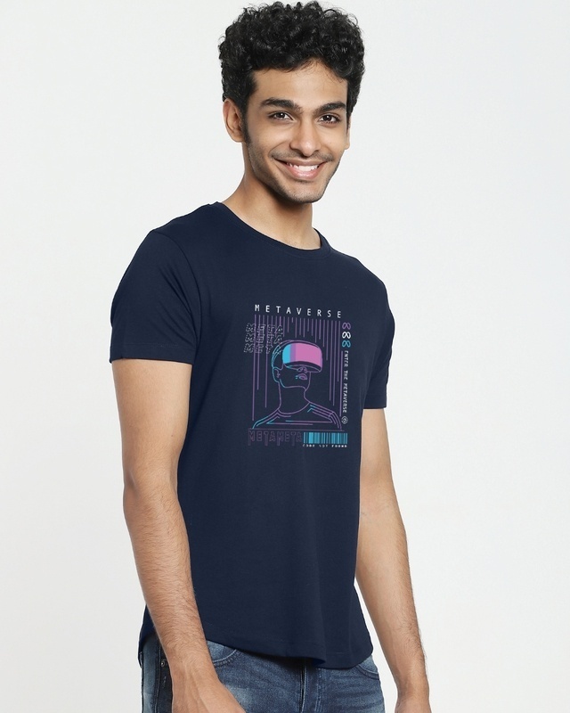 Shop Men's Blue Metaverse Graphic Printed Apple Cut T-shirt-Front