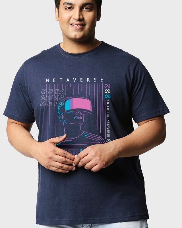 Shop Men's Blue Metaverse Graphic Printed Plus Size T-shirt-Front