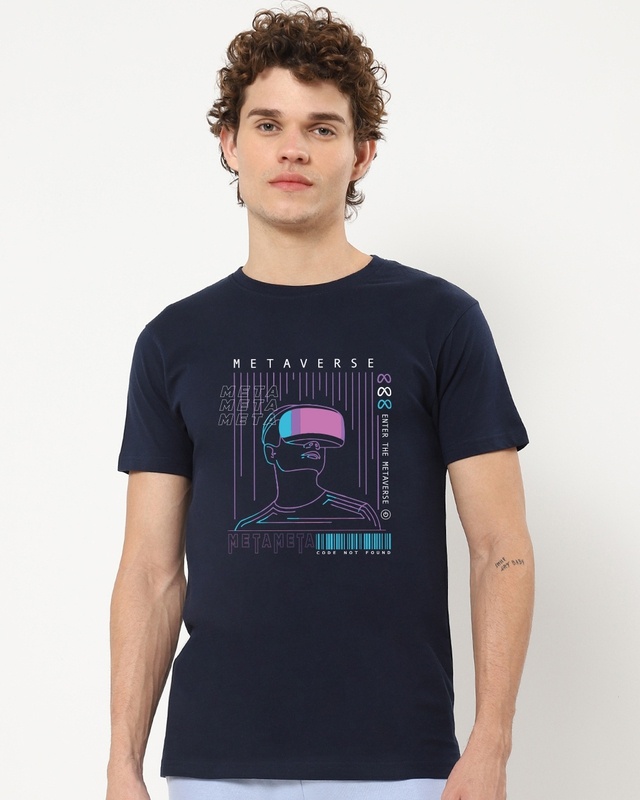 Shop Men's Blue Metaverse Graphic Printed T-shirt-Front