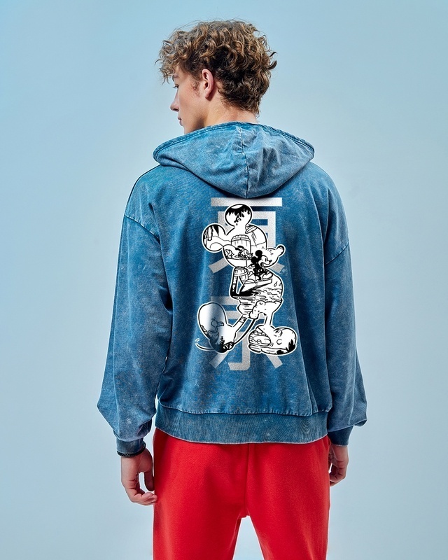 Shop Men's Blue Mickey Graphic Printed Oversized Hoodies-Front