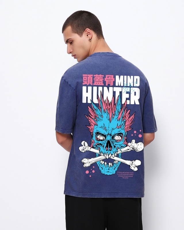 Shop Men's Blue Mind Hunter Graphic Printed Oversized T-shirt-Front
