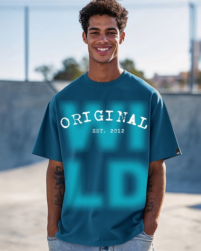 Shop Men's Morrocan Blue Wild Typography Oversized T-shirt-Front