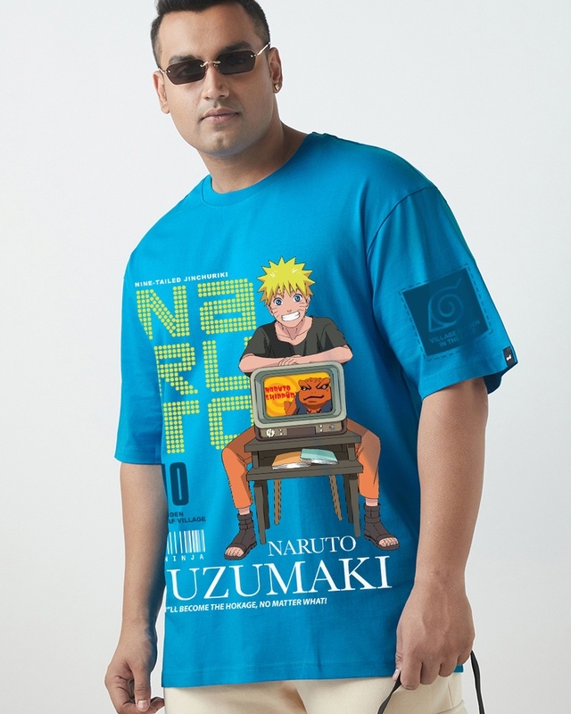 Shop Men's Blue Naruto Graphic Printed Oversized Plus Size T-shirt-Front