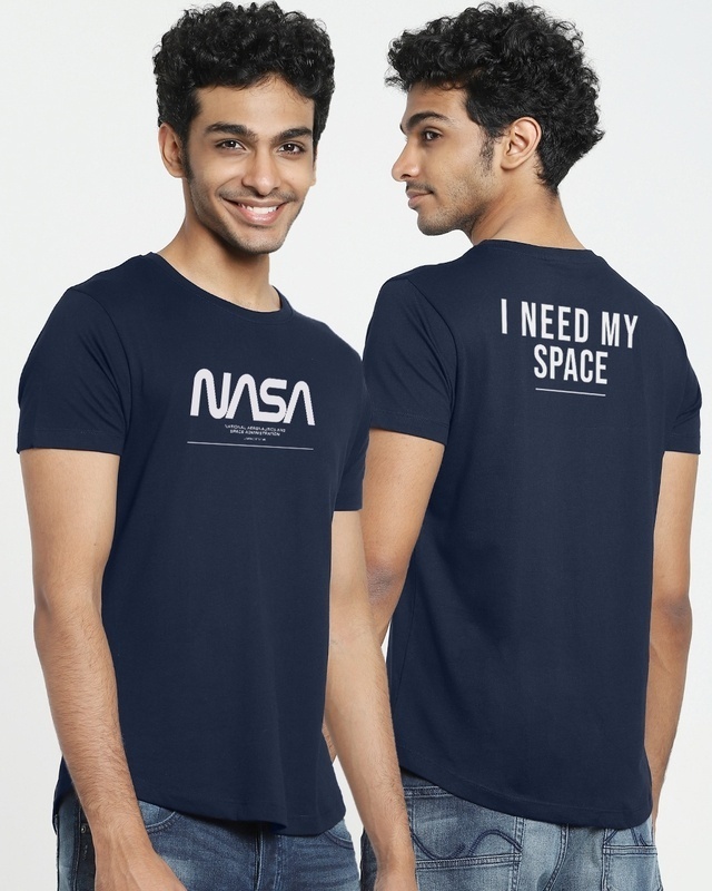 Shop Men's Blue Nasa Apple Cut Typography T-shirt-Front