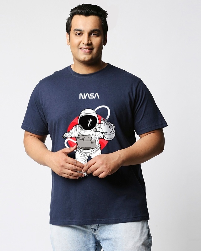 Shop Men's Blue NASA Astronaut Graphic Printed Plus Size T-shirt-Front