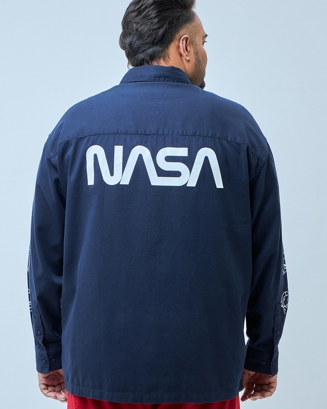 Shop Men's Blue Nasa Graphic Printed Oversized Plus Size Shirt-Front