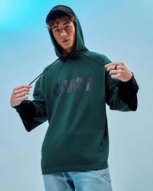 Shop Men's Blue No Mad Typography Oversized Hoodie-Front