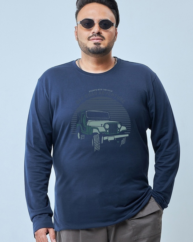 Shop Men's Blue Off Road Jeep Graphic Printed Plus Size T-shirt-Front