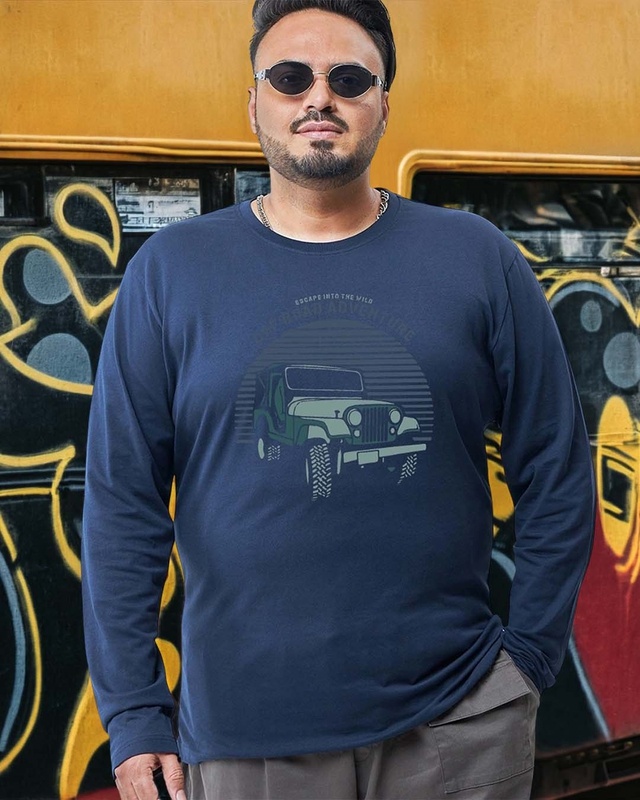 Shop Men's Blue Off Road Jeep Graphic Printed Plus Size T-shirt-Front