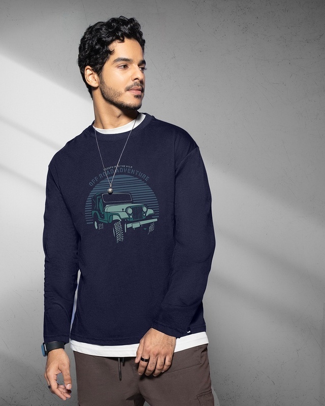 Shop Men's Blue Off Road Jeep Graphic Printed T-shirt-Front