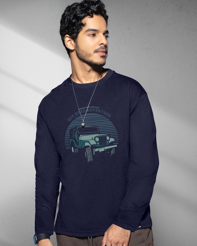 Shop Men's Blue Off Road Jeep Graphic Printed T-shirt-Front