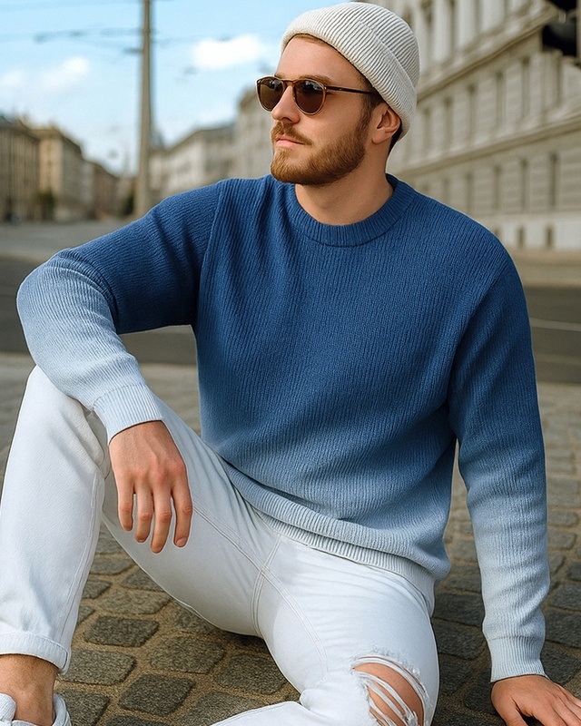 Shop Men's Blue Ombre Oversized Sweater-Front