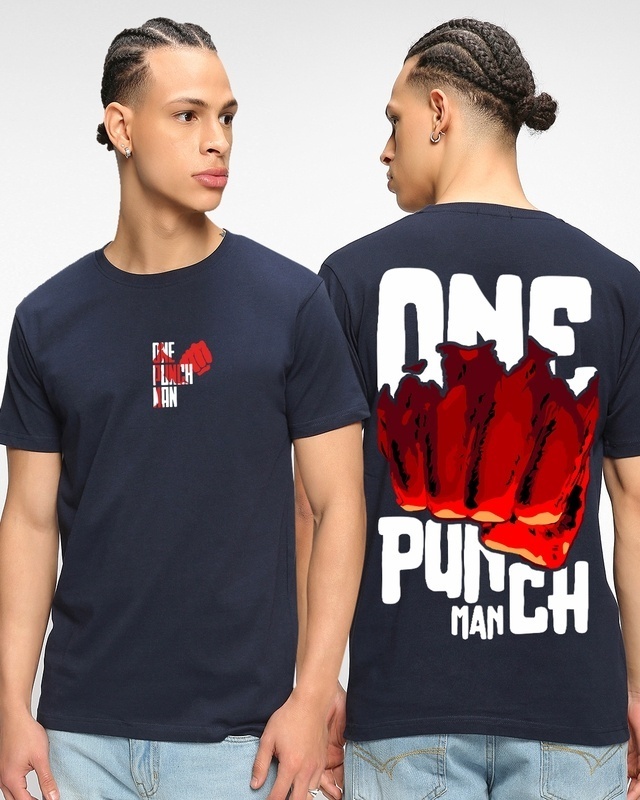 Shop Men's Blue One Punch Man Graphic Printed T-shirt-Front