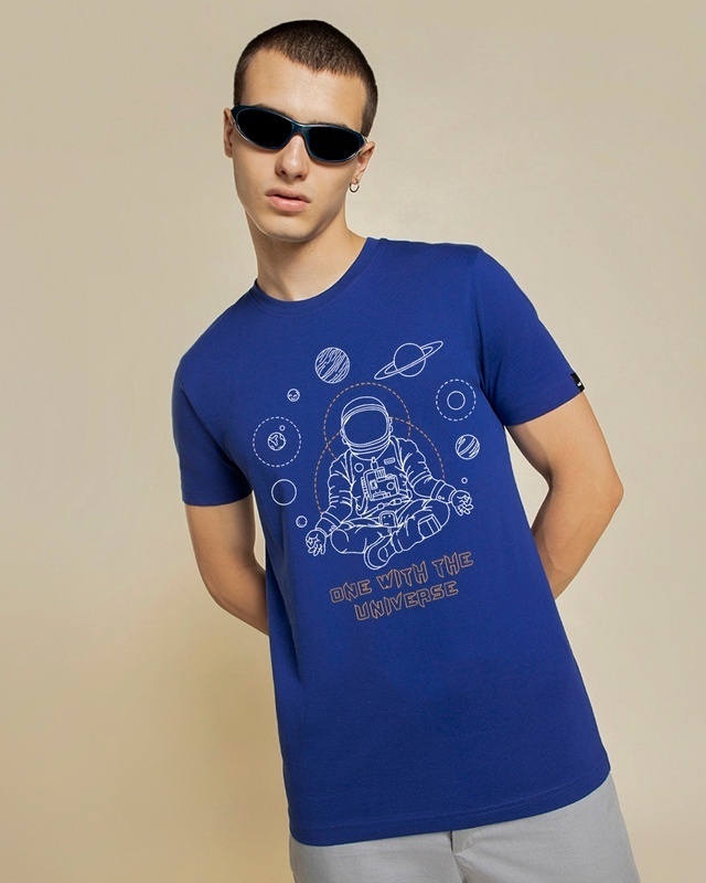 Shop Men's Blue One With The Universe Graphic Printed T-shirt-Front
