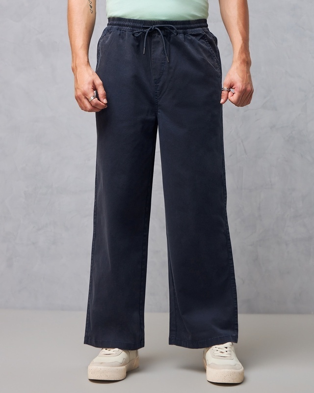 Shop Men's Blue Oversized Casual Pants-Front