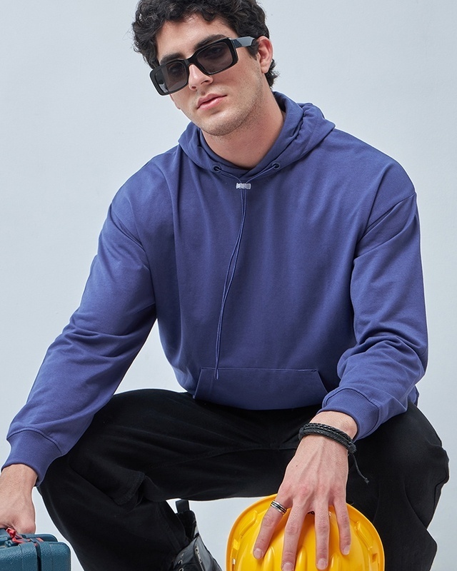 Shop Men's Skipper Blue Oversized Hoodies-Front