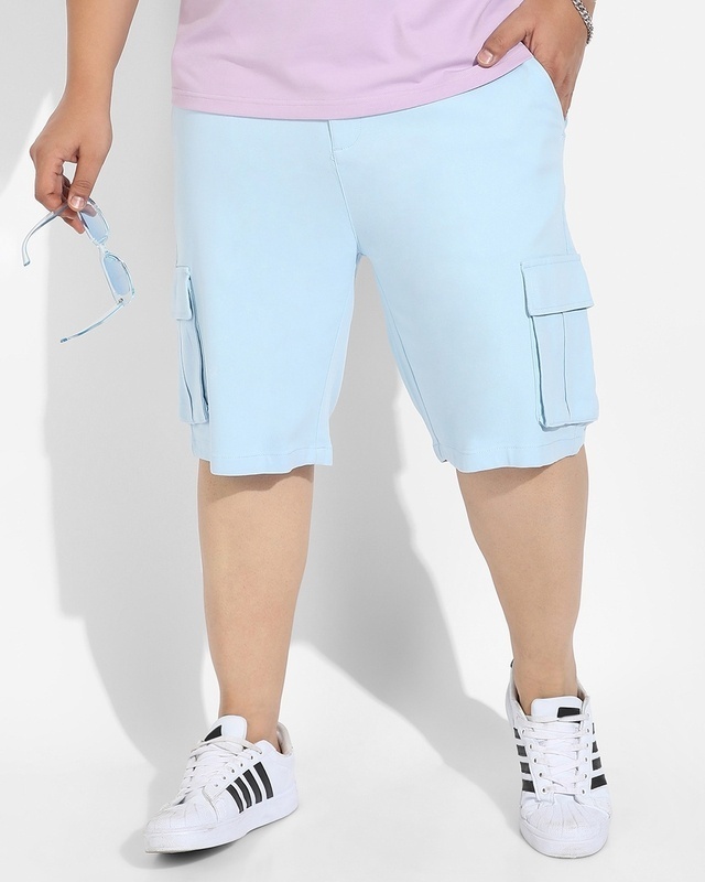 Shop Men's Blue Oversized Plus Size Cargo Shorts-Front