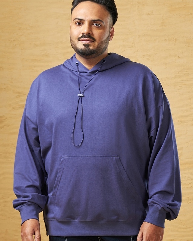 Shop Men's Skipper Blue Oversized Plus Size Hoodies-Front