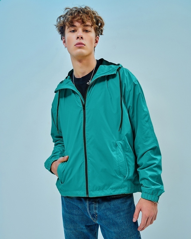 Shop Men's Blue Oversized Plus Size Windcheater Jacket-Front