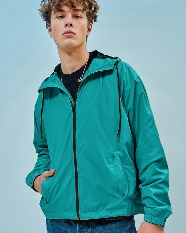 Shop Men's Blue Oversized Plus Size Windcheater Jacket-Front