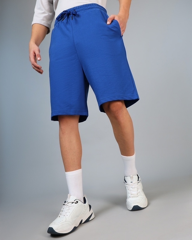 Shop Men's Blue Oversized Shorts-Front