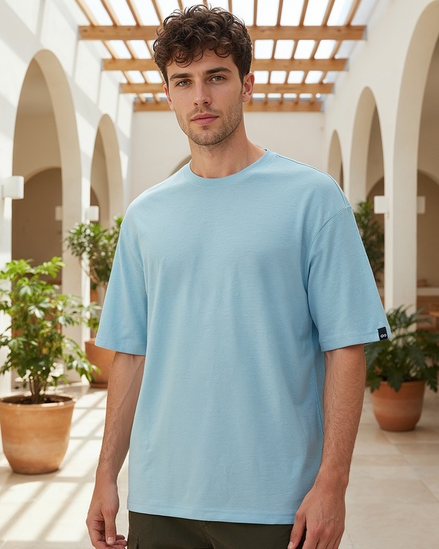 Men's Blue Oversized T-shirt-Front Bewakoof Shop Men's Blue Oversized T-shirt-Front