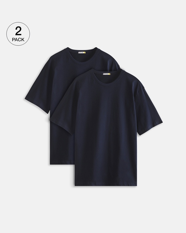 Shop Pack of 2 Men's Blue Oversized T-shirt-Front