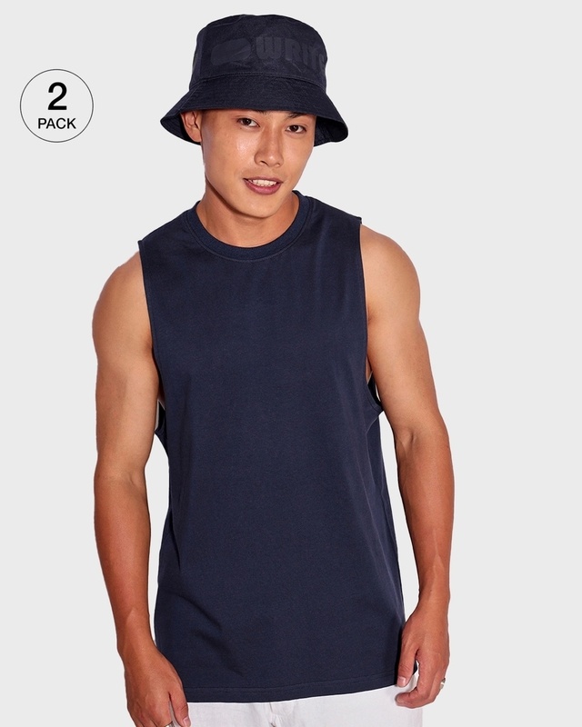 Shop Pack of 2 Men's Blue Deep Armhole Oversized Vest-Front