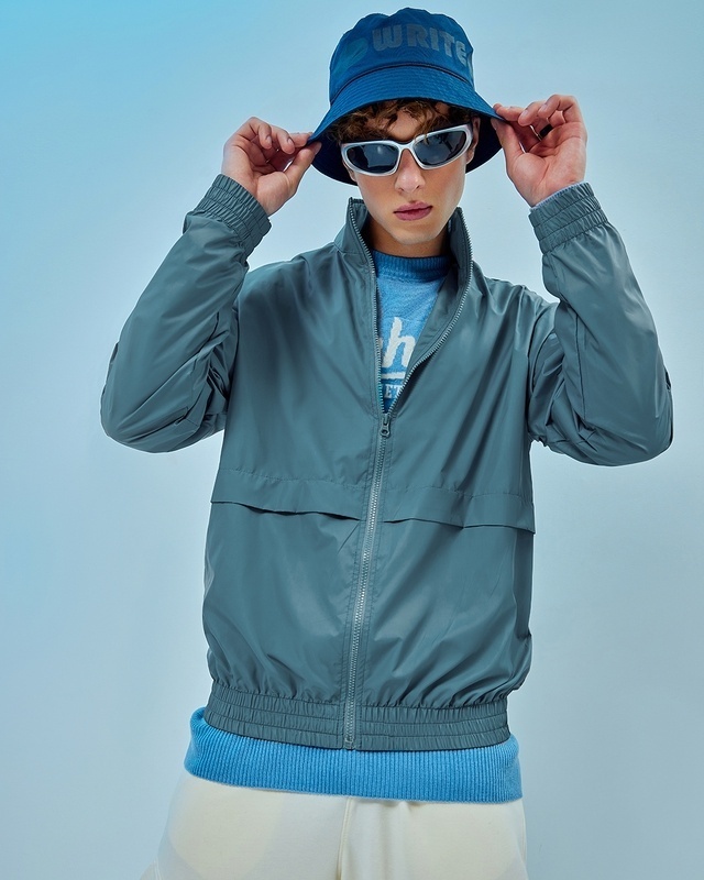 Shop Men's Blue Oversized Windcheater Jacket-Front