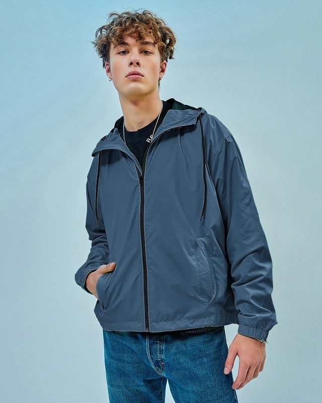 Shop Men's Blue Oversized Windcheater Jacket-Front