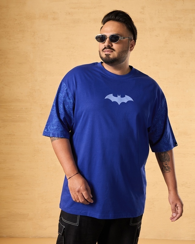Shop Men's Blue Batman Graphic Printed Oversized Plus Size T-shirt-Front