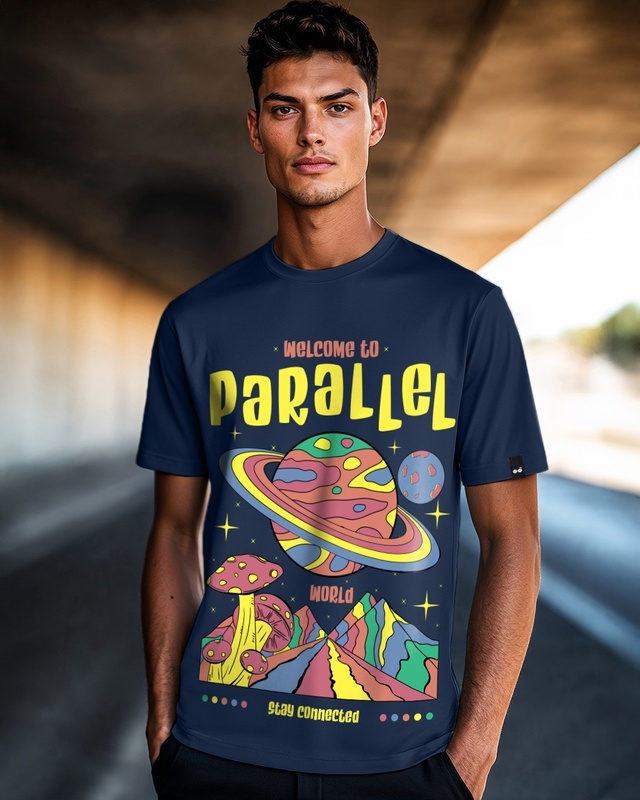 Shop Men's Blue Parallel World Graphic Printed T-shirt-Front