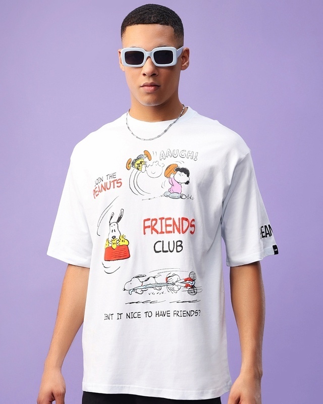 Shop Men's Ice Melt Peanuts Friends Club Graphic Printed Oversized T-shirt-Front