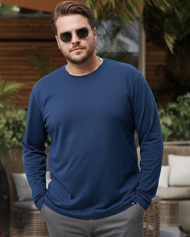 Men's Blue Plus Size T-shirt-Front Bewakoof Shop Men's Blue Plus Size T-shirt-Front