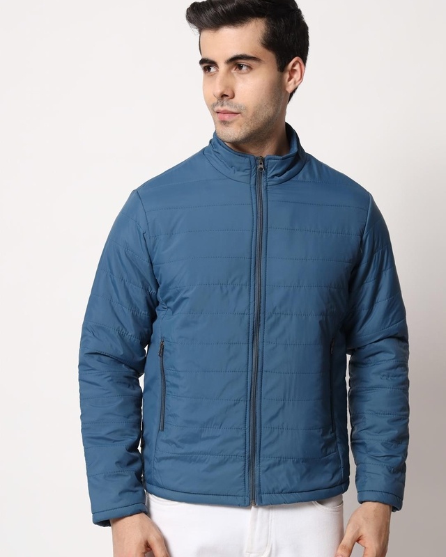 Shop Men's Blue Puffer Jacket-Front
