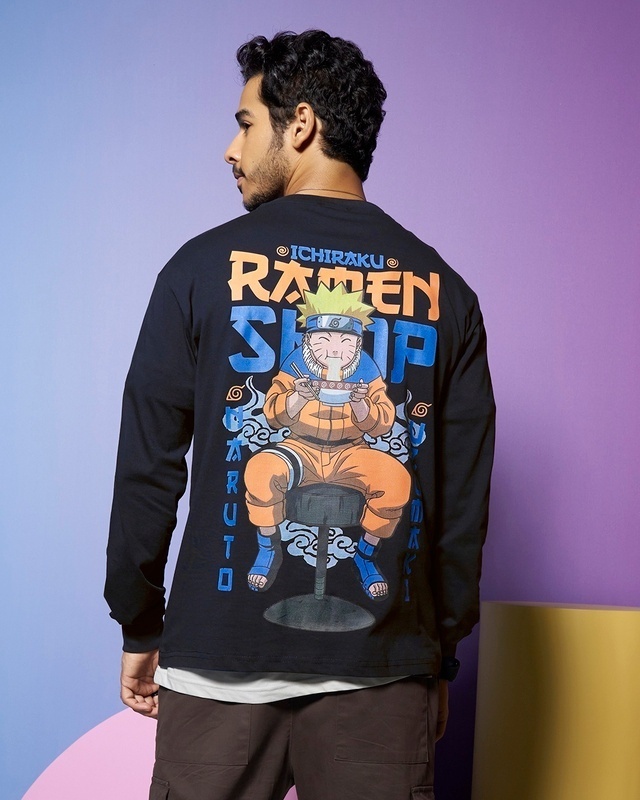 Shop Men's Blue Ramen Lover Graphic Printed Oversized T-shirt-Front