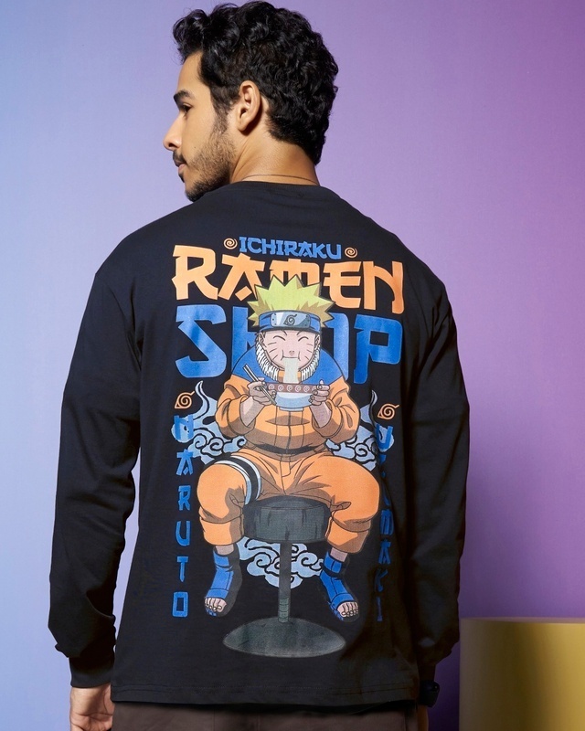 Shop Men's Blue Ramen Lover Graphic Printed Oversized T-shirt-Front